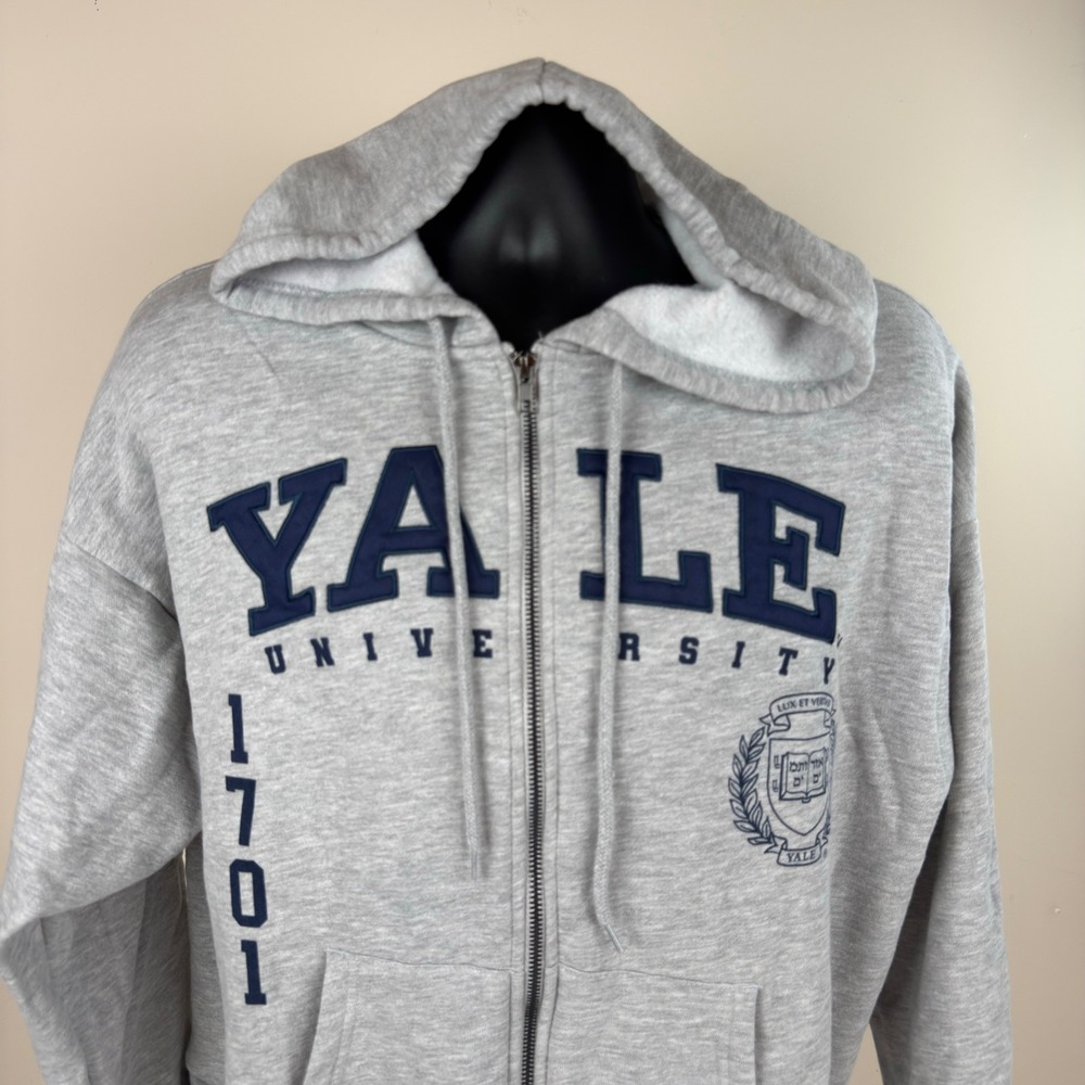 Yale University Full Zip Hoodie Heather Gray Sweatshirt XL Embroidered EUC